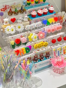 生日蜡烛氛围感创意派对场景布置ins韩国风(韩国风，)小熊数字蛋糕装饰插排