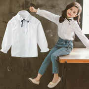 女童长袖白衬衫2023秋季韩版荷叶，边衬衣中大童花边翻领上衣
