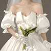 新娘手套森系婚纱缎面遮手臂袖子抹胸婚纱礼服短款手袖可定制颜色