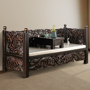 异丽东南亚风格家具榆木新中式雕花罗汉床泰式仿古全实木三人沙发