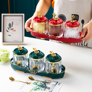 调料盒陶瓷玻璃组合套装家用厨房，北欧风罐子瓶，味精盐罐红绿调味罐
