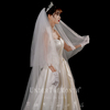 新娘结婚主婚纱头纱超仙森系网红拍照道具素纱白色香槟色齐地头纱
