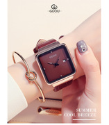 香港guou古欧手表女真皮皮带，女士小众运动时尚方形手表中性手表