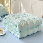 泡泡纱蓝色空调被夏凉被床上四件套床裙薄款被子，床笠夏季可机洗