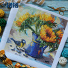 法国dmc十字绣套件，挂画客厅印花油画，向日葵花瓶与翠鸟