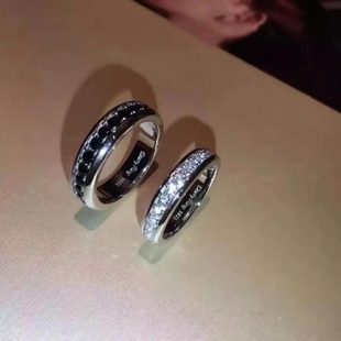 情侣结婚对戒彩钻黑白钻订婚戒，925纯银镀金戒指钻戒男女求婚礼物