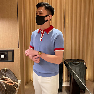 BROTHER 夏天男式撞色针织保罗T恤 韩国时尚透气毛线衣POLO短袖潮