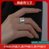 S925纯银手工锤纹宽面指环时尚夸张不掉色女个性大气银饰食指戒指