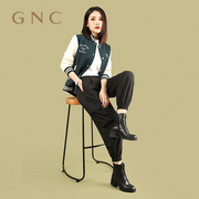 GNC英伦风马丁靴商场同款加绒加厚保暖圆头粗跟冬季系带时装靴