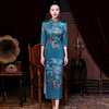 老上海真丝旗袍，2023年秋长款七分袖大码妈妈装日常复古国风
