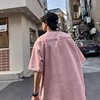 麂皮粉色短袖t恤男夏季欧美潮牌潮流重磅美式复古高街oversize夏