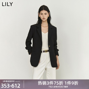 LILY2024春女装商务通勤时尚复古一粒扣修身休闲黑色西装外套