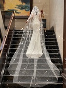 高档婚纱头纱女新娘白色头饰，超仙短款森系复古韩式结婚礼网红拍照