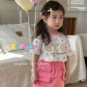 甜甜家 韩国女童可爱波点短袖T恤夏季24儿童洋气甜美卡通圆领上衣