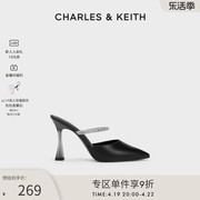 CHARLES&KEITH春夏女鞋CK1-60361442亮钻绊带尖头高跟凉鞋拖鞋女