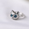 s925银华优乐夏戒指(夏戒指，)猫头猫咪，小猫指环复古设计可爱小动物开口