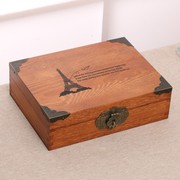 木盒子复古带锁收纳盒实木质，桌面收纳盒杂物小箱子木箱子证件盒子