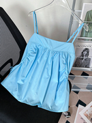 设计感小众蓝色无袖系带吊带背心女装夏季外穿上衣