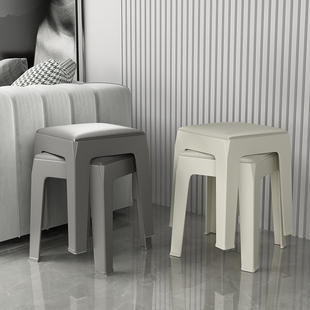 塑料软包凳子家用加厚矮凳简约可叠放方凳客厅餐桌椅子高板凳大人