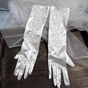 婚纱手套白色缎面主，婚纱礼服配饰，中长款花型款新娘结婚造型