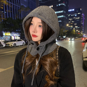 韩国巴拉克拉法帽子女冬季保暖帽子围脖一体情侣款护耳毛线针织帽