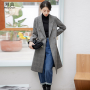 格子羊毛呢外套女2021年冬季韩版复古加厚呢子大衣女中长款
