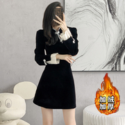 常规加绒新中式，改良版黑色连衣裙女装，法式内搭裙子6328