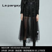 Lapargay纳帕佳2023女装冬季黑色休闲短裤阔腿直筒皮裤时尚