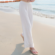 白色亚麻女裤夏季薄款宽松棉麻，裤垂感阔腿裤高腰麻纱长裤子直筒裤