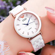 歌迪表女士手表腕表时装表玫瑰，金表带(金表带，)学生韩版gedi白色陶瓷