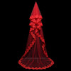 玛丽苏*中式复古新娘红色头纱红盖头蕾丝边刺绣长款拖尾3米