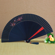 中国风手绘真丝女扇子汉服，古典手工古风折扇复古折叠扇丝绸绢扇