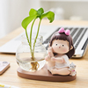 可爱水培绿萝植物小花瓶，办公室桌面装饰解压摆件，创意插花水养器皿