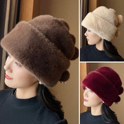 冬季户外防寒帽子骑车高端女士仿皮草，保暖护耳包头中老年礼帽头套