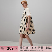 dfvc夏季泡泡袖新中式连衣裙2024女肌理感印花拼接小个子裙子