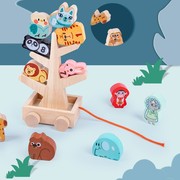 小树动物叠叠高积木儿童早教动物认知专注力训练智力开发木制玩具