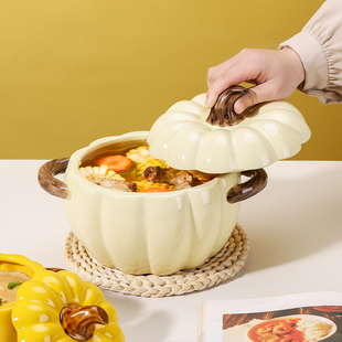 陶瓷汤碗带盖创意南瓜造型，汤盆家用盛汤大号双耳，面碗螺狮粉碗专用