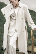MOGAMBO2021春季高级感TR风气质纯色白色长袖中长款抗皱垂感风衣