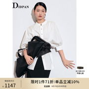 idpan女装夏季通勤职场宽环保，天丝棉中长袖，白衬衣(白衬衣)衬衫女上衣