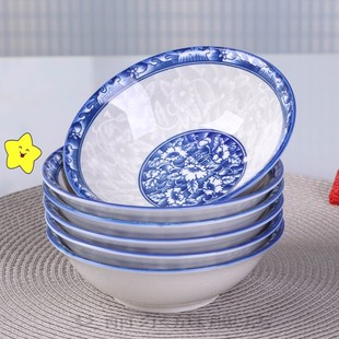 景德镇青花瓷碗10个斗碗大号，喝粥拉面碗中式釉下彩可微波炉碗具
