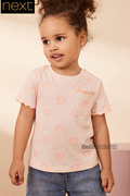 英国Next女中小童荧光粉花朵波浪短袖T恤运动衫515-119