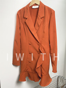 纯元ide 橘色西装裙个性有气质荷叶裙摆外套宽松