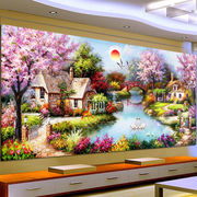 十字绣客厅家园花园小屋风景，欧式大幅山水画线，绣大格6股绣237