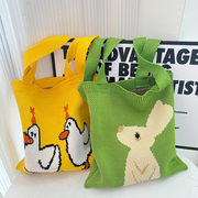 日系仰望兔子针织包包女大容量绿色卡通女包秋冬单肩手提购物袋包