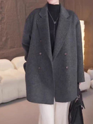 秋冬双面羊绒，大衣女短款小个子西装，领韩版宽松毛呢外套