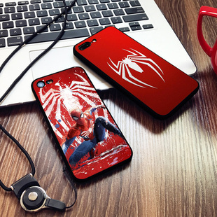 蜘蛛侠标志手机壳适用6s苹果XSMAX磨砂iphone78plus软壳5SE挂绳XR