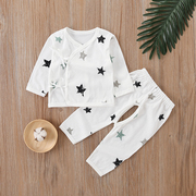 新生婴儿夏季长袖薄款纯棉套装0-6个月系带和尚服 宝宝夏天空调服