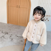 儿童毛毛衣韩国童装2022冬款男女童羊羔毛外套加厚亲子装棉衣