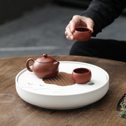 新中式圆形全陶瓷茶盘家用迷你功夫茶具托盘小型茶海高档茶台干泡