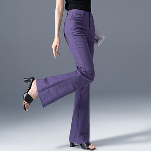高腰微喇牛仔裤女2024年春夏薄款紫色裤子，窄版直筒长裤喇叭裤